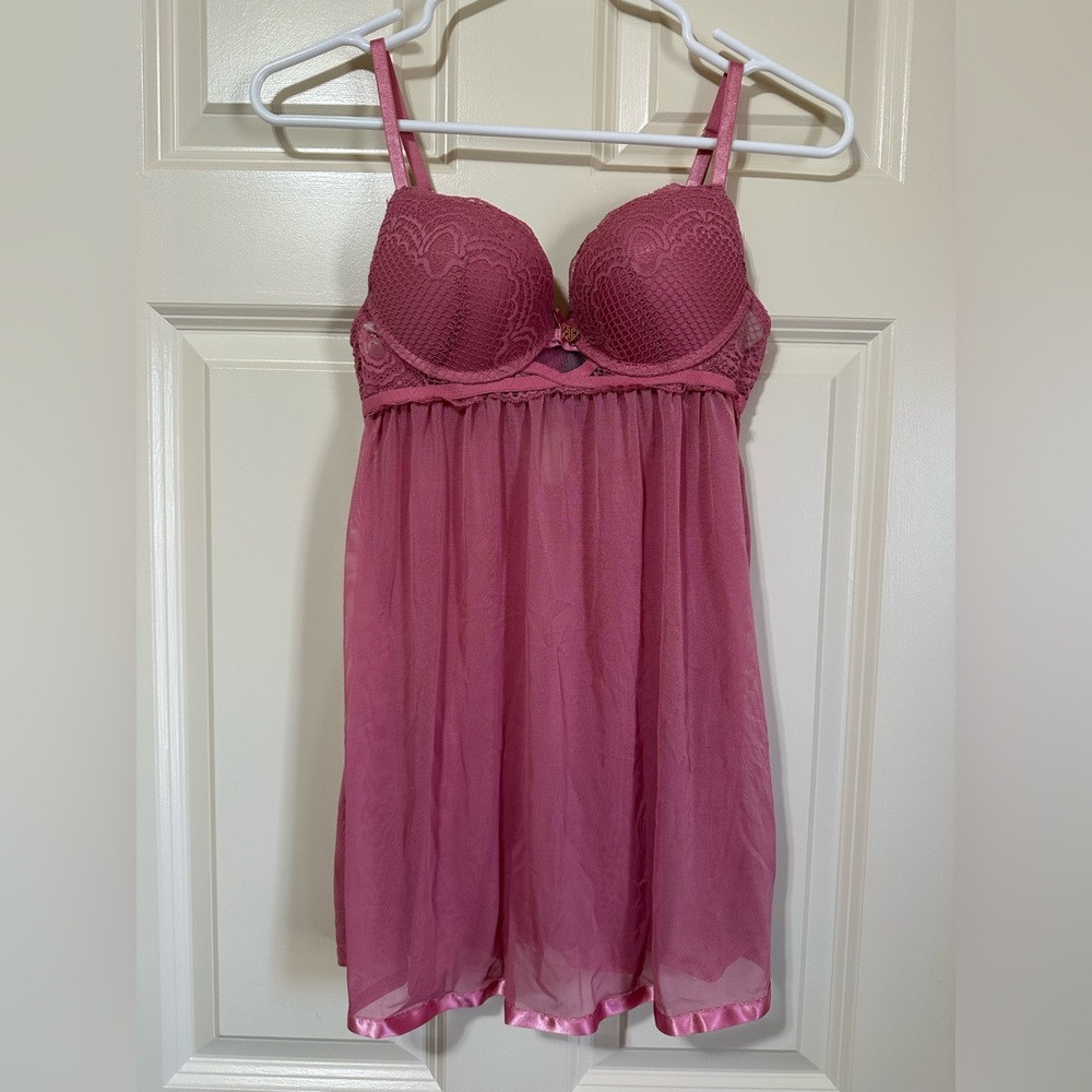Romantic Pink Chemise with Sweetheart Neckline and Bow Detail